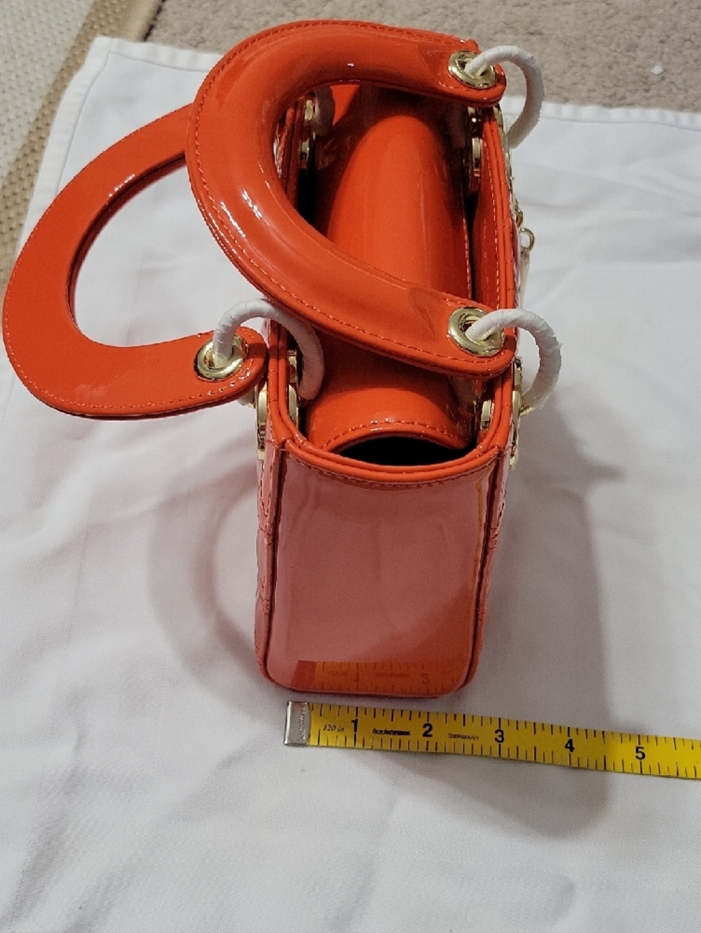 CHRISTAIN DOIR Orange Patent Lady Dior Mini Bag with Gold Hardware - Picture 6 of 16